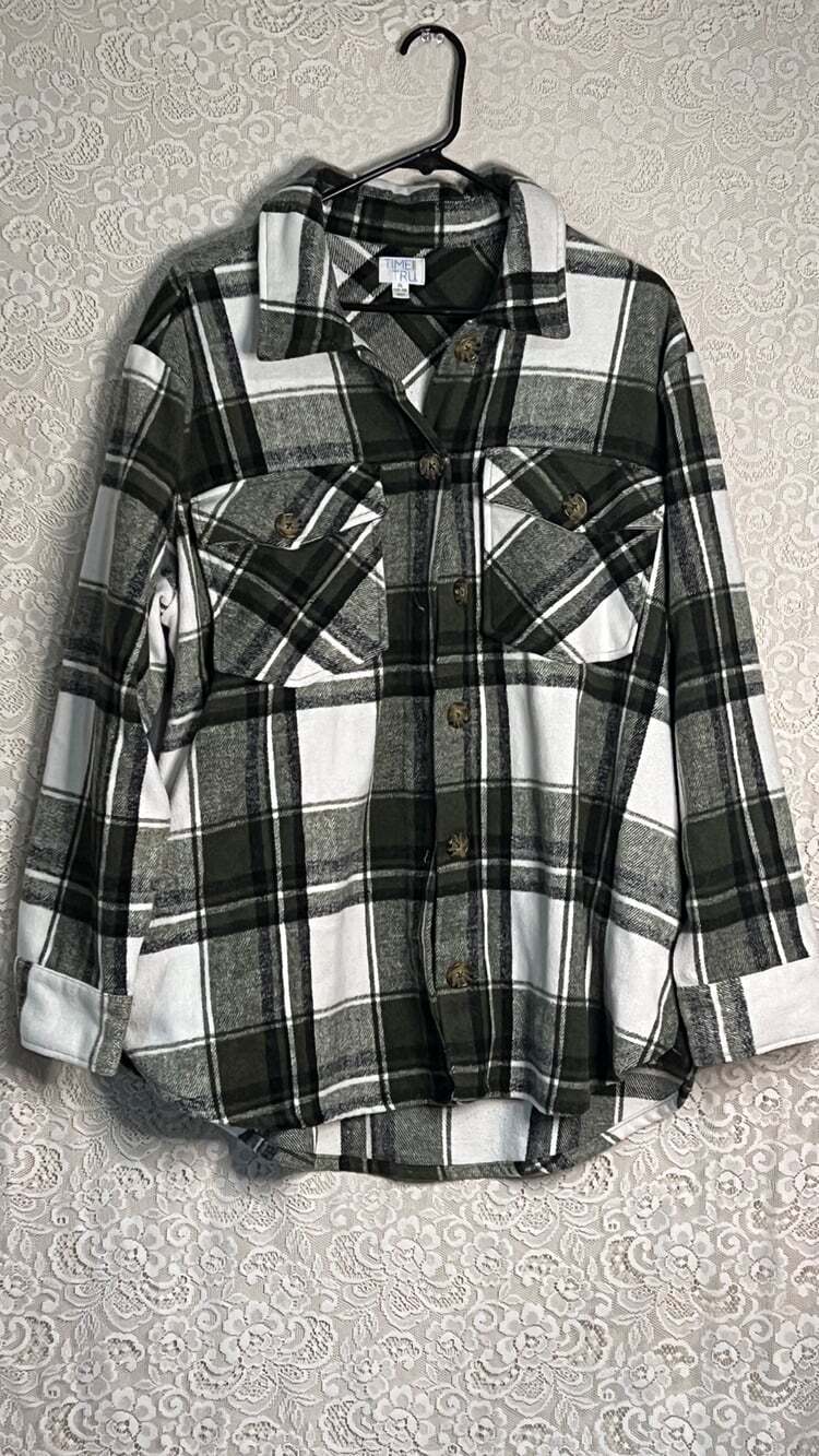 Time and Tru Green Plaid Button Up Shirt Jacket Size XL 16-18